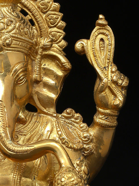 12" Brass Chaturbhuja Ganesha Anugraha-Murti | Handcrafted in India