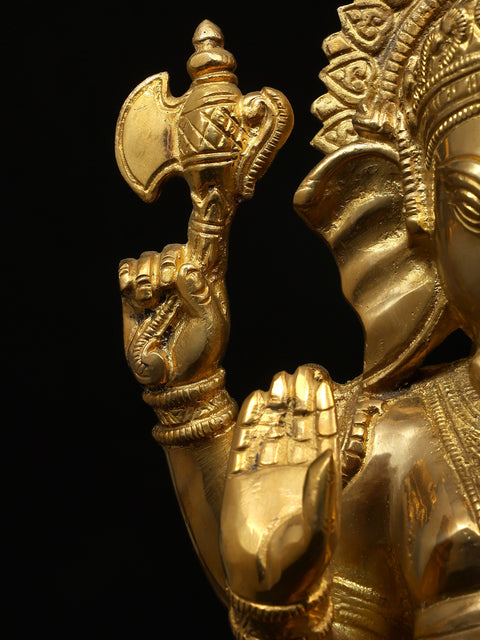 12" Brass Chaturbhuja Ganesha Anugraha-Murti | Handcrafted in India