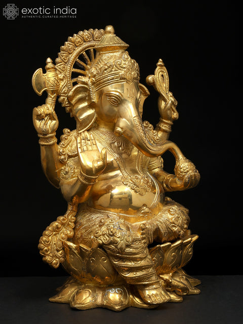 12" Brass Chaturbhuja Ganesha Anugraha-Murti | Handcrafted in India
