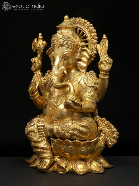 12" Brass Chaturbhuja Ganesha Anugraha-Murti | Handcrafted in India