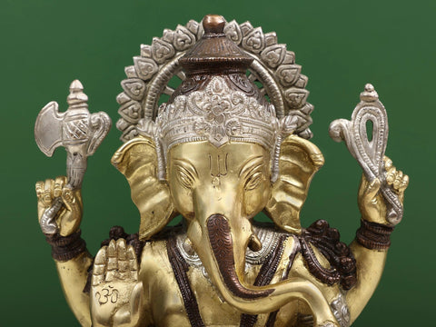 12" Brass Chaturbhuja Ganesha Anugraha-Murti | Handcrafted in India