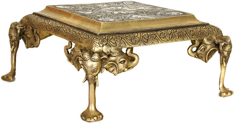 Brass Floral Ritual Chowki with Elephant Legs (Pedestal)