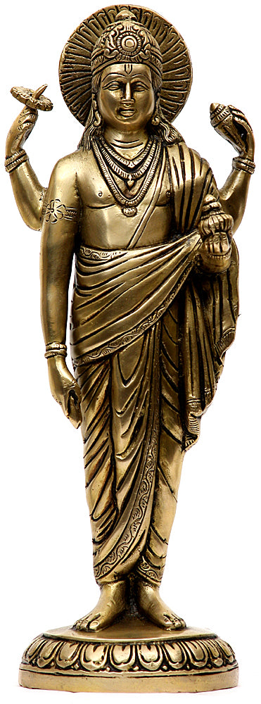 12" Dhanvantari Brass Idol Holding Vase of Immortality Handmade