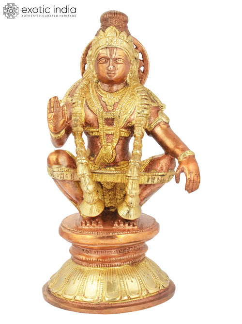 8" Ayyappan Brass Statue - Handmade Dharma Idol