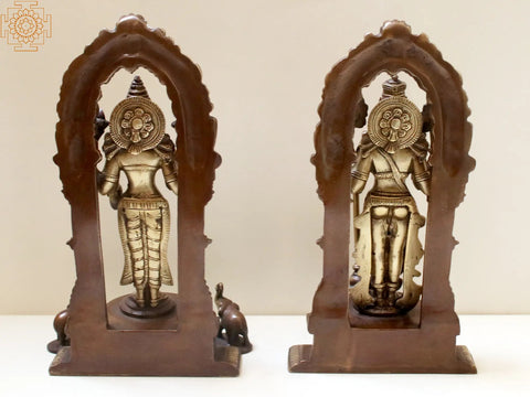9" Lord Vishnu and Lakshmi Ji with Floral Aureole | Handmade Brass Statue | Made in India