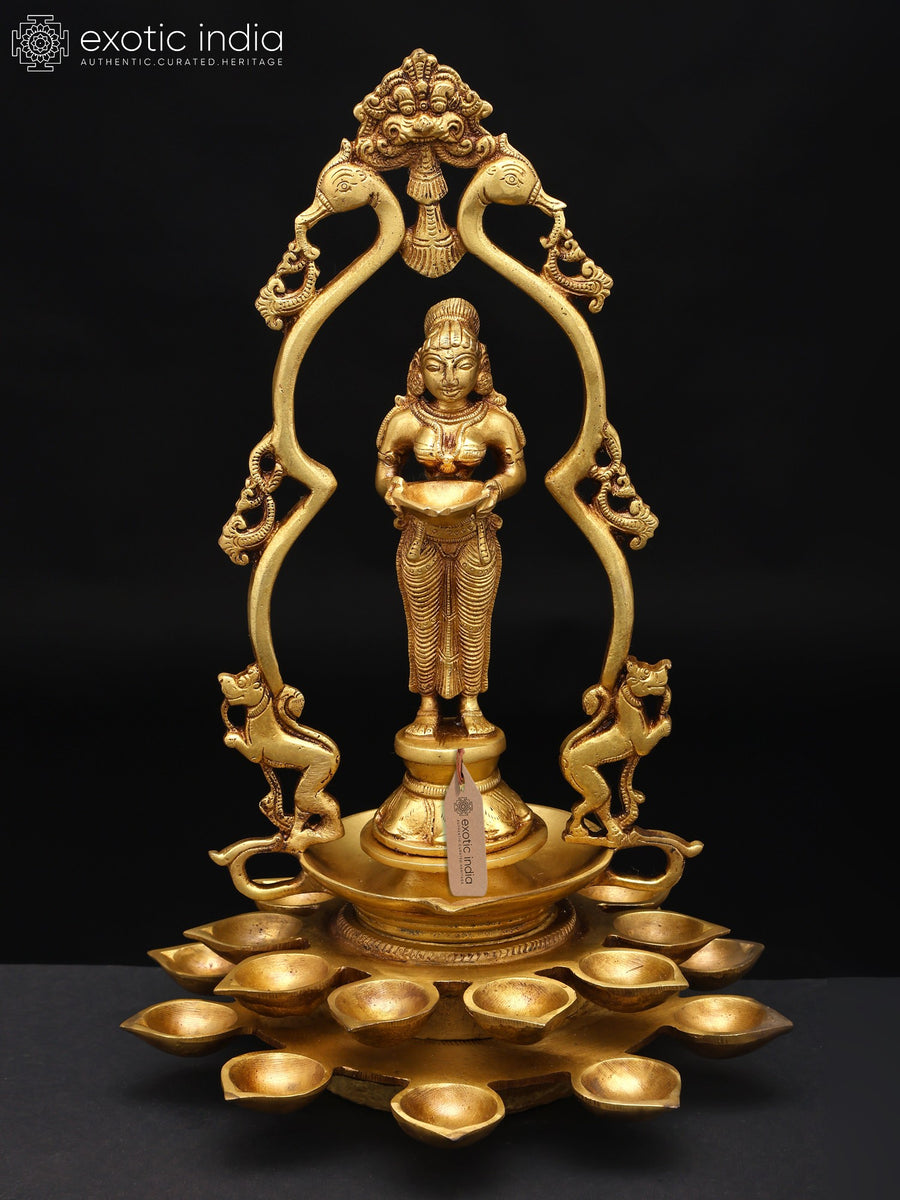 13" Deepalakshmi Mayura-Prabhavali Brass Handmade Statue