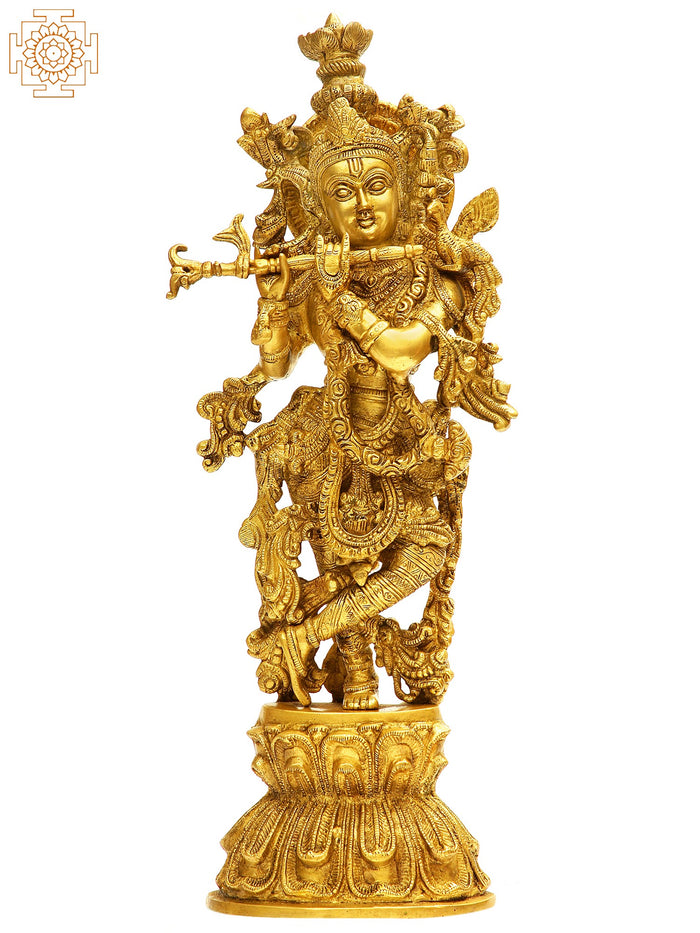 18" Handmade Shri Krishna Brass Statue