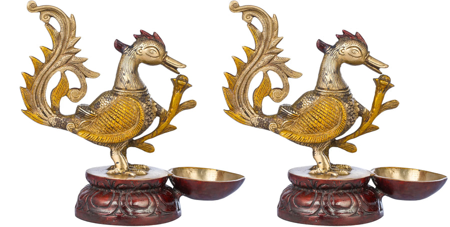 8" Brass Peacock Lamp Pair Handmade