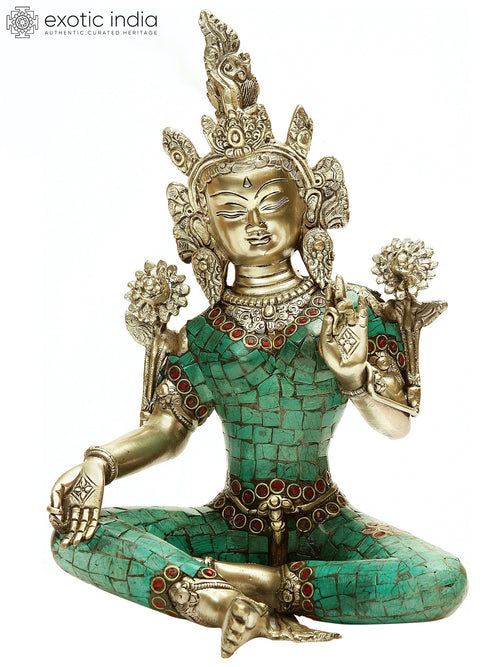 11" Green Tara Brass Statue Handmade Tibetan Buddhist Goddess