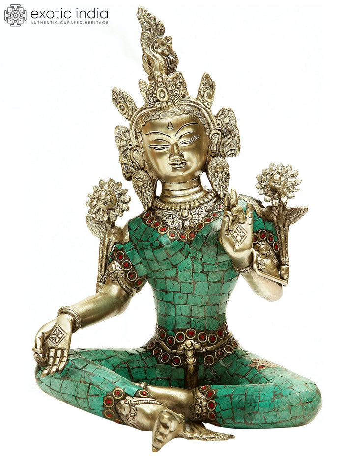 11" Tibetan Buddhist Deity- Goddess Green Tara In Brass | Handmade | Made In India