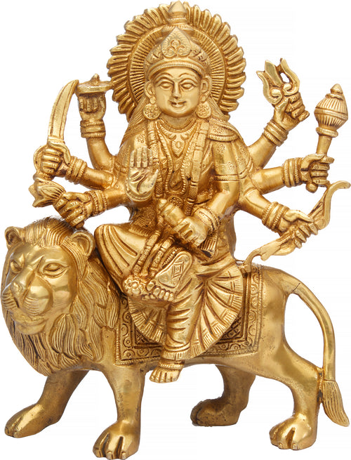 9" Goddess Durga Brass Statue Handmade