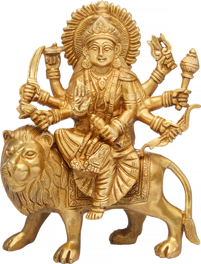 9" Goddess Durga In Brass | Handmade | Made In India