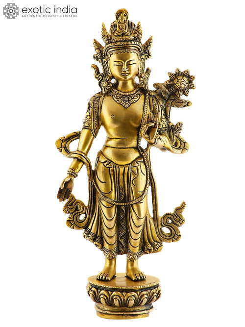 11" Padmapani Avalokiteshvara Brass Statue Handmade Buddhist Deity