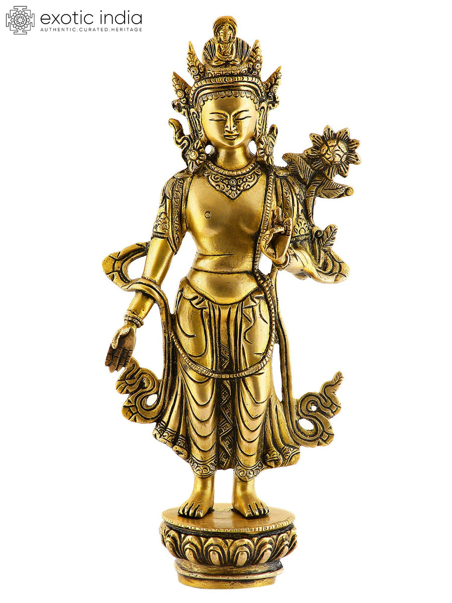 11" Padmapani Avalokiteshvara Brass Statue Handmade Buddhist Deity