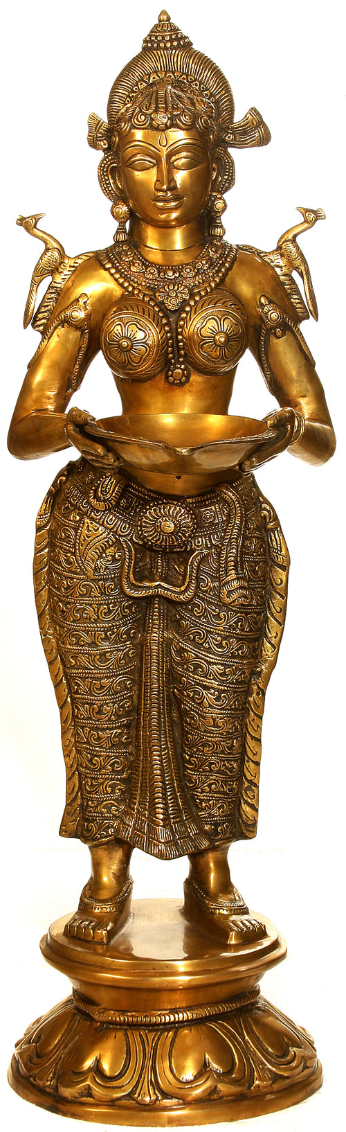 37" Large Brass Deeplakshmi Statue Handmade Home Decor