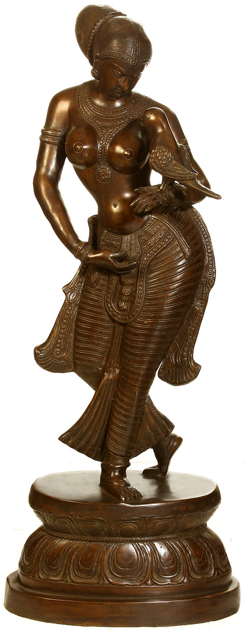 36" Large Size Lady with the Parrot In Brass | Handmade | Made In India