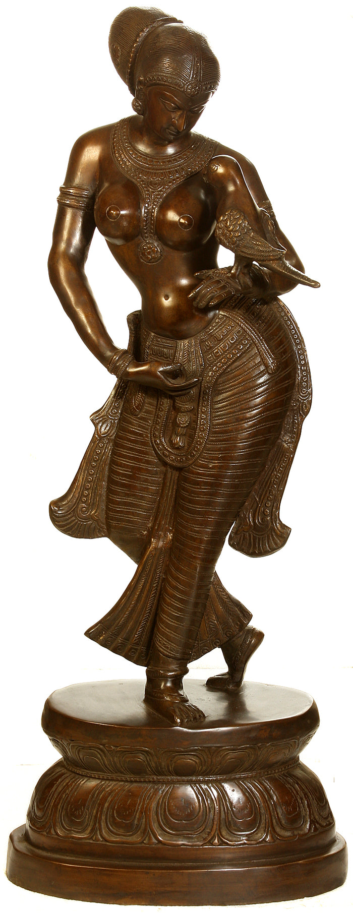 36" Large Size Lady with the Parrot In Brass | Handmade | Made In India