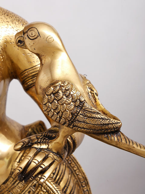 36" Large Size Apsara with the Parrot In Brass | Handmade | Made In India