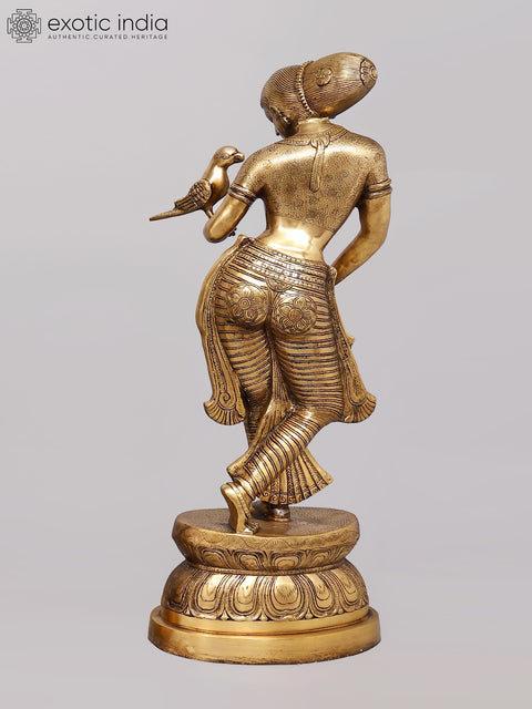 36" Large Size Apsara with the Parrot In Brass | Handmade | Made In India