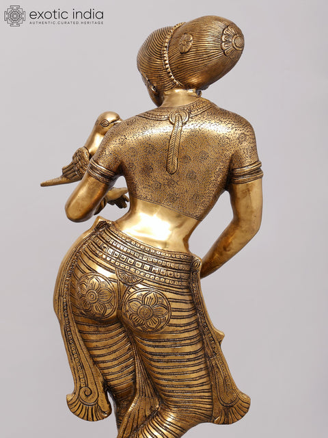 36" Large Size Apsara with the Parrot In Brass | Handmade | Made In India