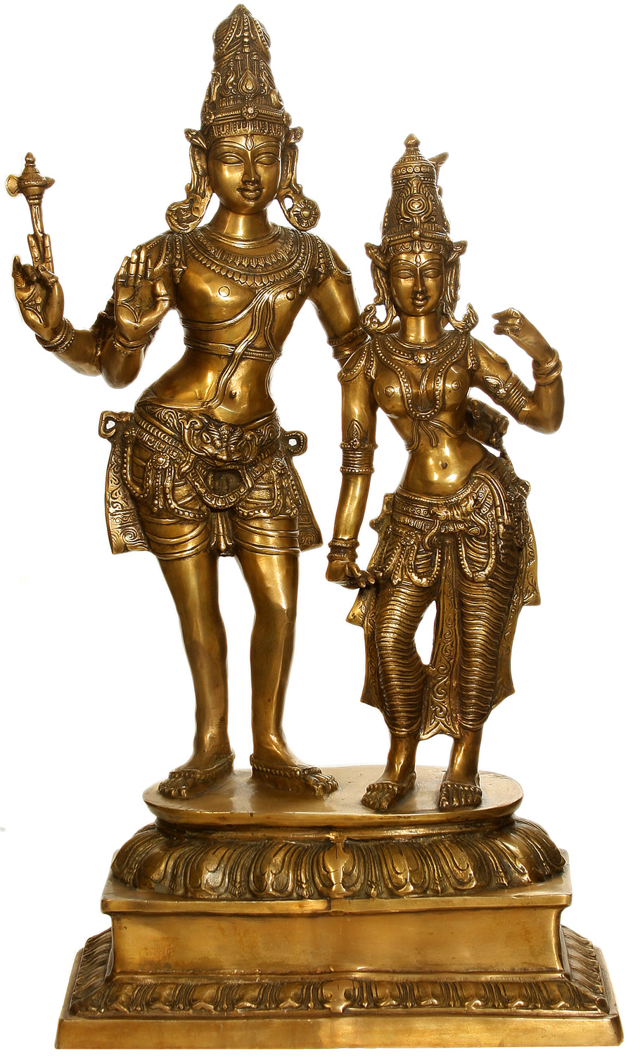 36" Large Lord Shiva with Parvati Handmade Brass Statue
