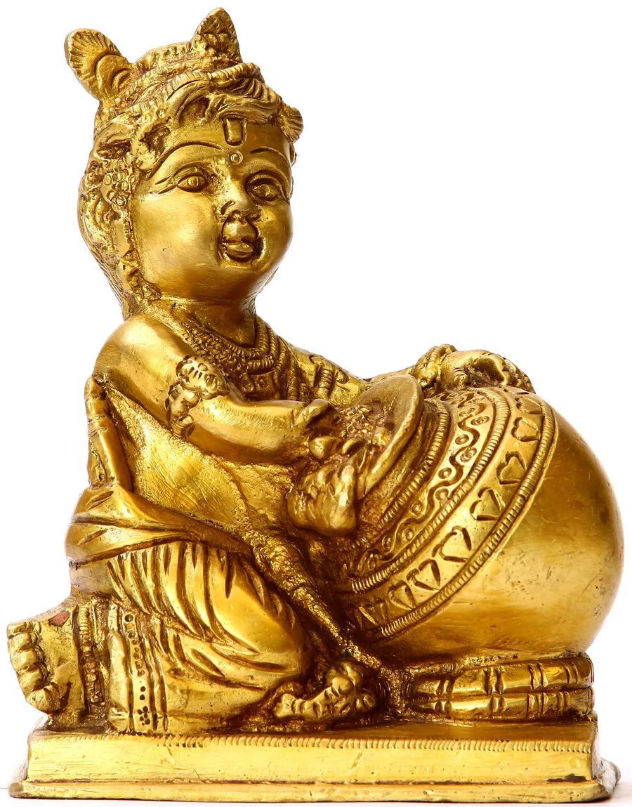5" Handmade Brass Baby Krishna Statue for Home Decor