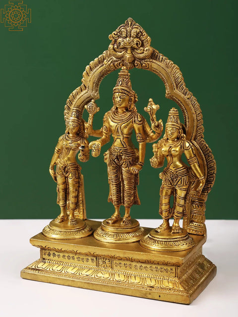 10" Lord Vishnu with Shridevi and Bhudevi in Brass | Handcrafted In India
