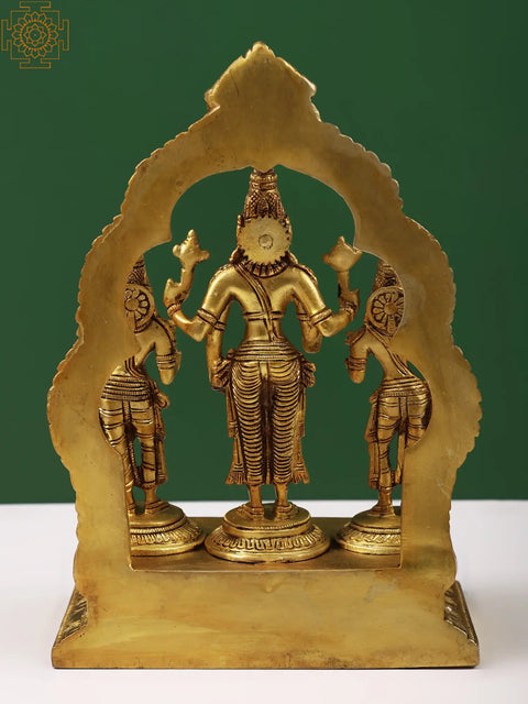 10" Lord Vishnu with Shridevi and Bhudevi in Brass | Handcrafted In India