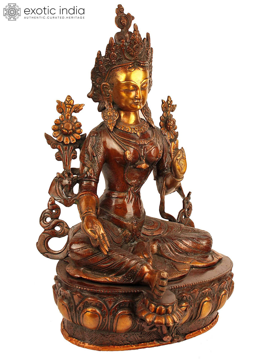 19" Green Tara Buddhist Deity Handmade Brass Statue