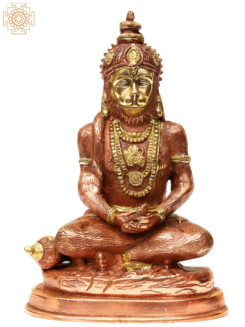 7" Lord Hanuman Yogachara Brass Statue Handmade