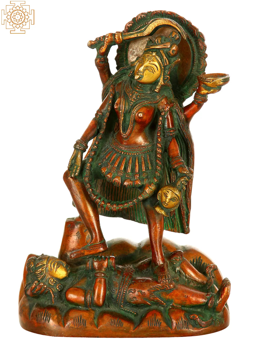 7" Goddess Kali Handmade Brass Idol for Home Pooja