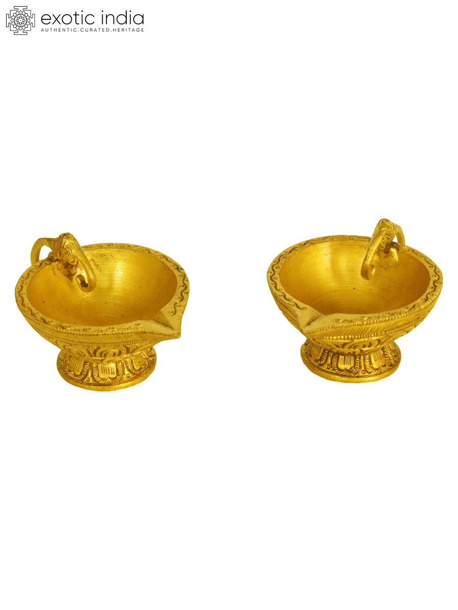 1" Pair of Brass Diya with Elephant Handle Handmade