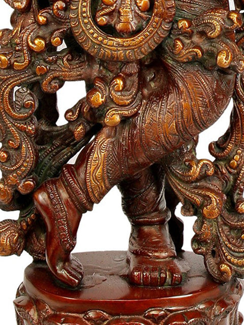 29" Large Brass Krishna Idol Playing Flute – Handmade Indian Sculpture for Your Home