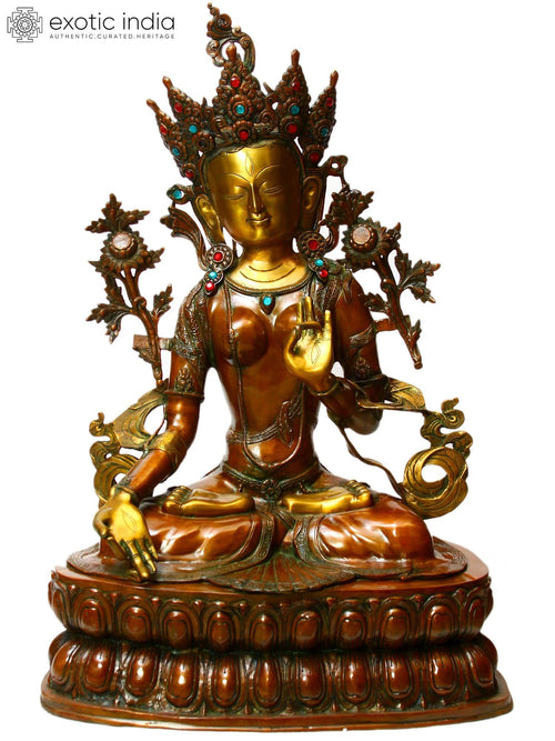 34" White Tara Brass Statue - Tibetan Buddhist Mother Goddess