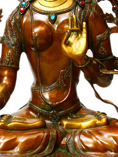 34" Large Tibetan Buddhist Mother Goddess White Tara in Brass | Handmade | Made in India