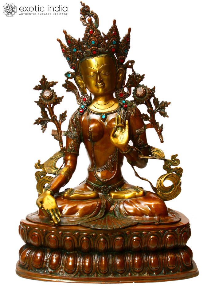34" Large Tibetan Buddhist Mother Goddess White Tara in Brass | Handmade | Made in India