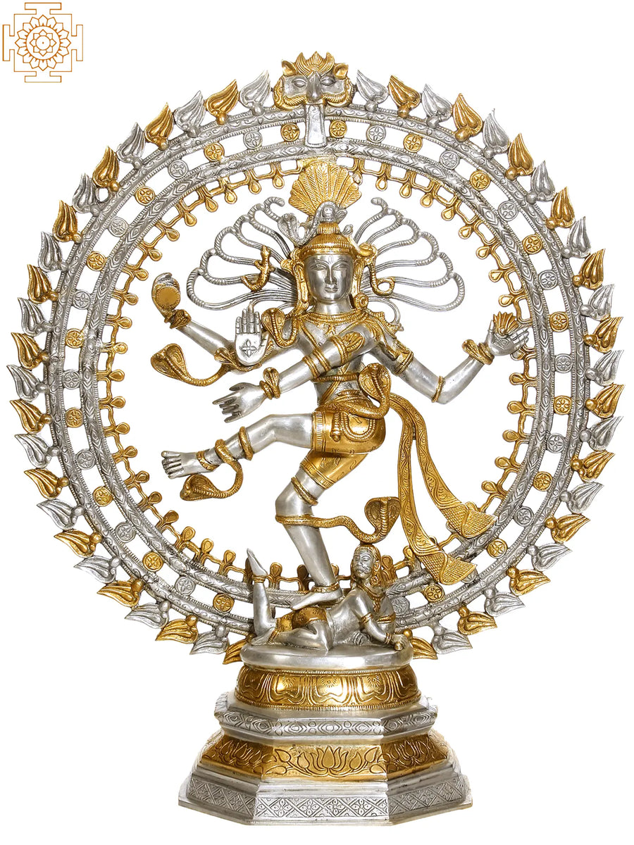 30" Large Nataraja Brass Statue with Silver and Golden Hue