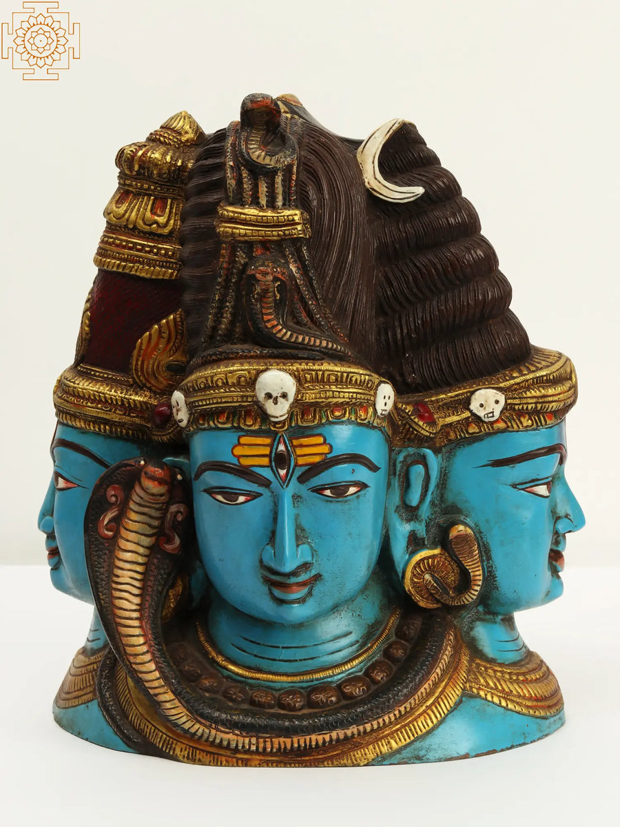 11" Tri-Murti and Devi Handmade Brass Sculpture for Home Decor
