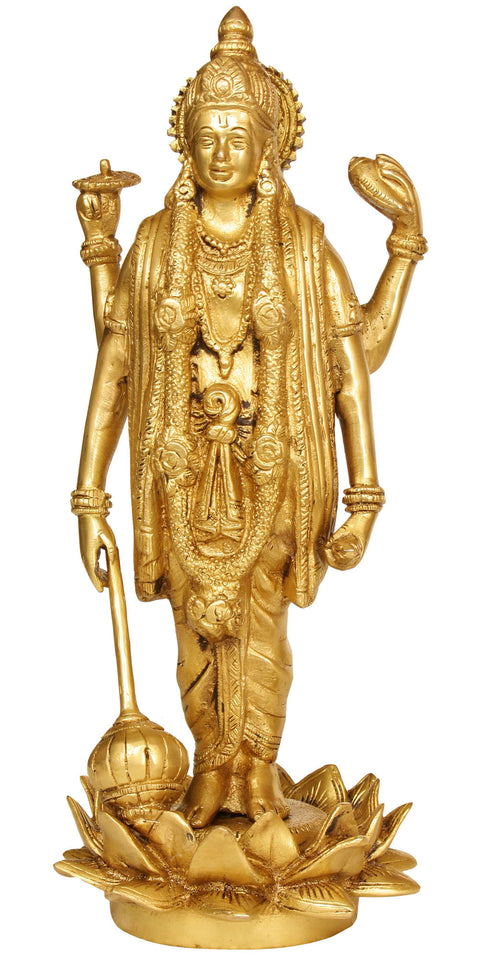 12" Lord Vishnu Brass Statue - Sustainer of Universe | Handmade | Made in India