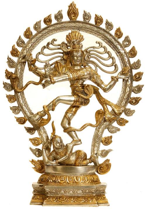 21" Nataraja Gold Silver Brass Statue Handmade