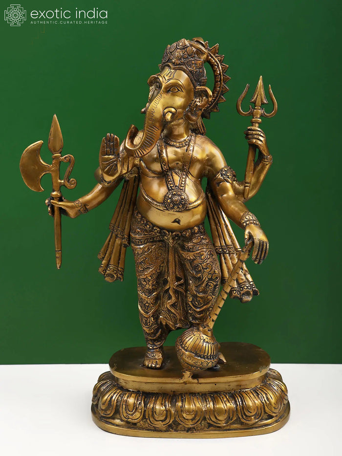 19" Lord Ganesha Brass Statue Handcrafted for Home Pooja