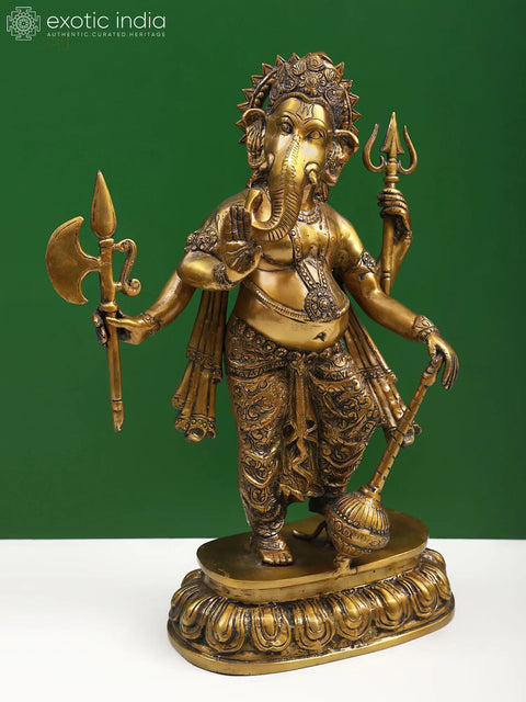 19" Lord Ganesha Imparting Absolute Freedom from Fear | Handcrafted Brass Statue