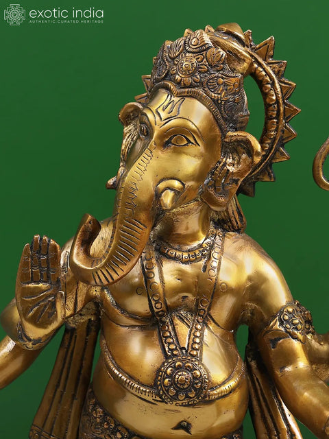 19" Lord Ganesha Imparting Absolute Freedom from Fear | Handcrafted Brass Statue