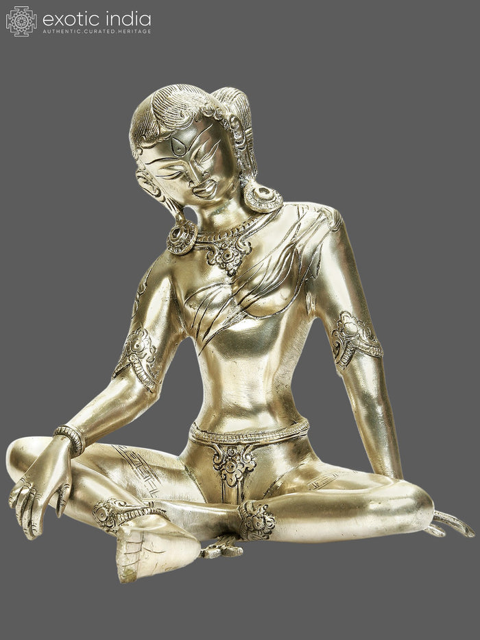 8" Tibetan Buddhist Savior Goddess Green Tara in Silver Hue In Brass | Handmade | Made In India