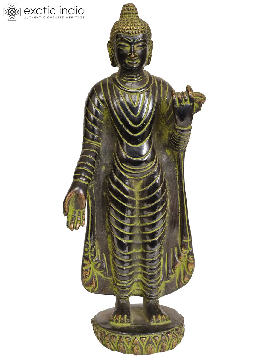 9" Lord Buddha Standing Brass Statue for Home Decor