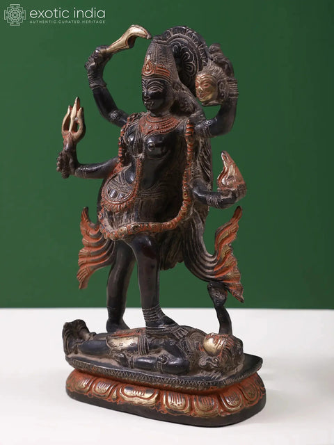 9" Goddess Kali Brass Sculpture | Indian Handcrafted Statue