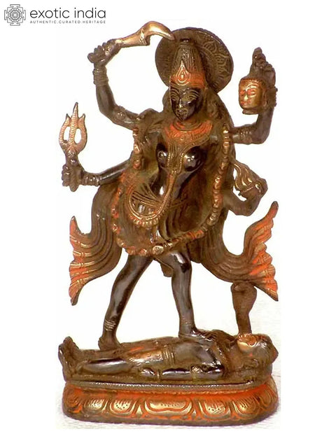 9" Goddess Kali Brass Sculpture | Indian Handcrafted Statue