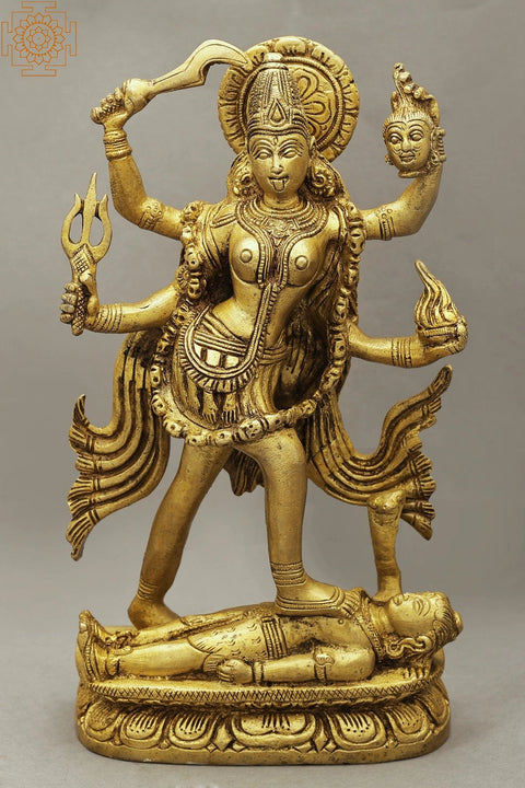 9" Goddess Kali Brass Sculpture | Indian Handcrafted Statue