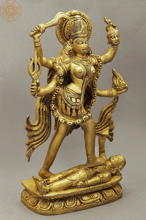 9" Goddess Kali Brass Sculpture | Indian Handcrafted Statue