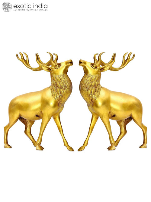 9" Handmade Brass Antelope Pair Statue